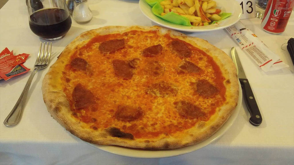 Traditional Italian pepperoni pizza.