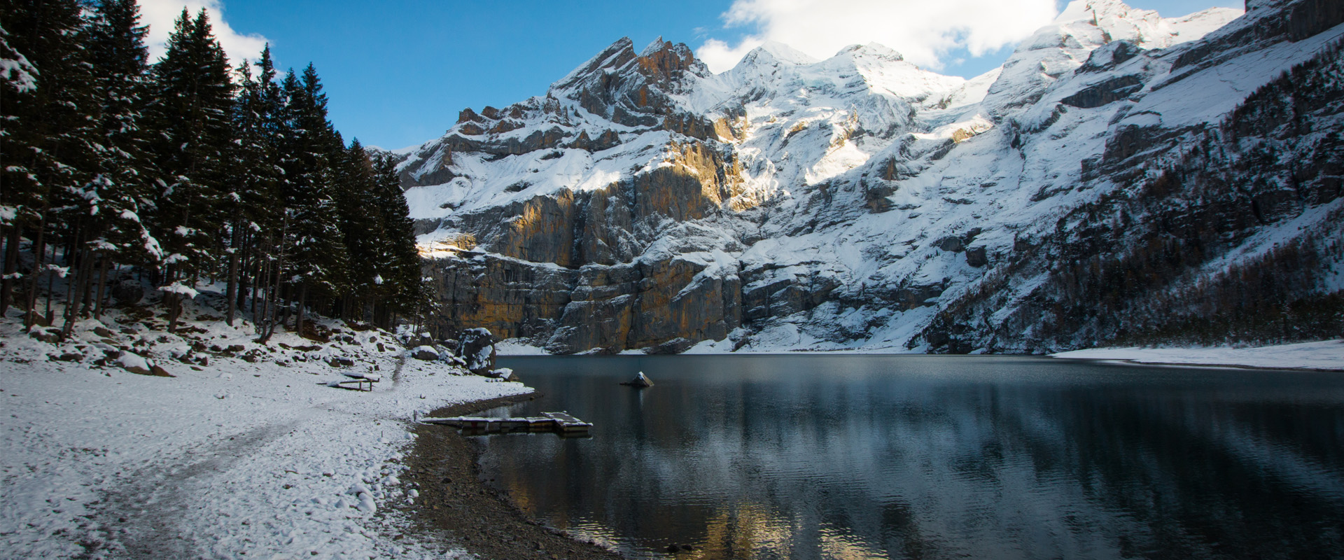 Hiking to Oeschinen Lake in the Swiss Alps in Winter